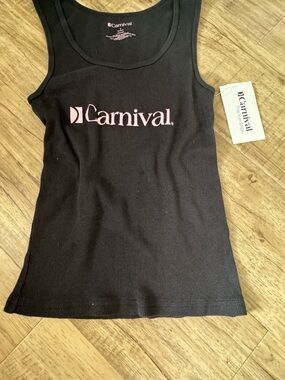 Carnival Black Ribbed Tank with Pink Logo